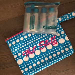 Wet Stuff Zippered Terry Bag + 4 Travel Storage Plastic  Bottles Sz OS NWOT